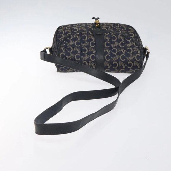 CELINE C Sulky Shoulder Bag Canvas Navy Gold Auth - Picture 12 of 16